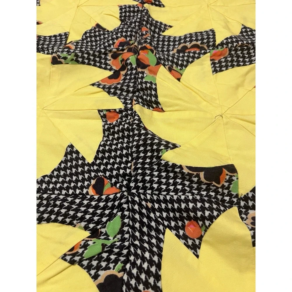 Vintage Homemade Quilt‎ Blanket 48x69 Yellow Pinwheel Star Houndstooth Grandma